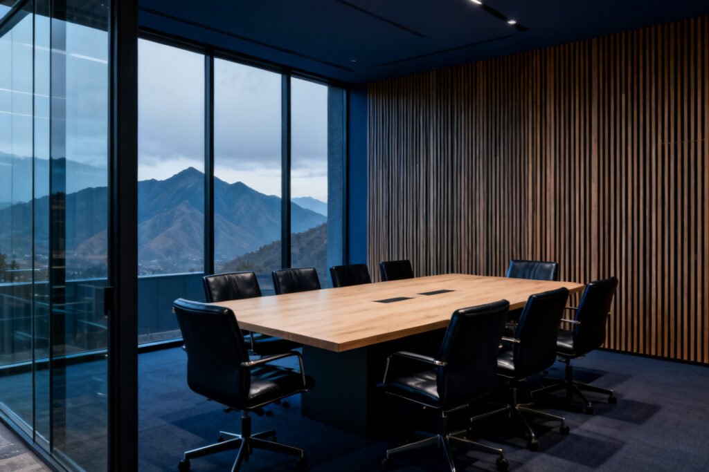 Sala de juntas en Bogotá con los cerros al fondo
